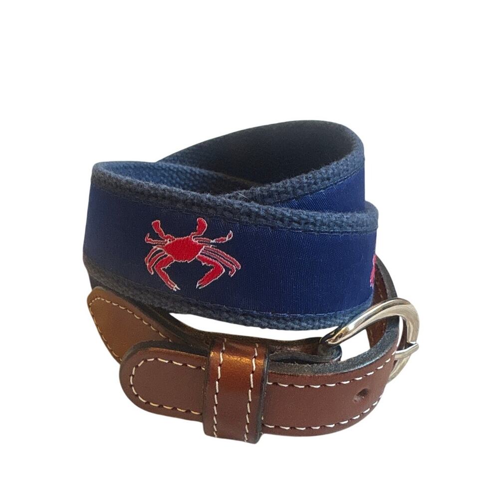 Boutique dark blue crab leather brass buckle boys belt SIZE XL - Picture 2 of 4